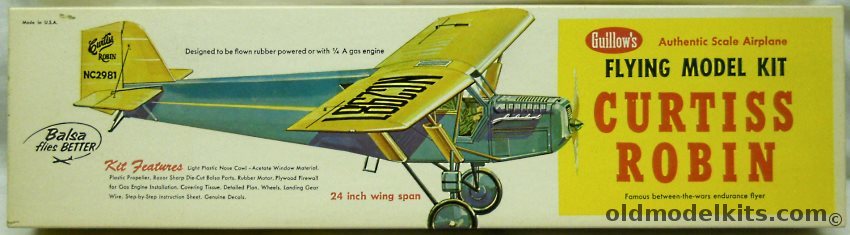 Guillows Curtiss Robin 1930s Sport plane - 24 inch Wingspan RC/CL/Rubber Powered Kit, 305 plastic model kit